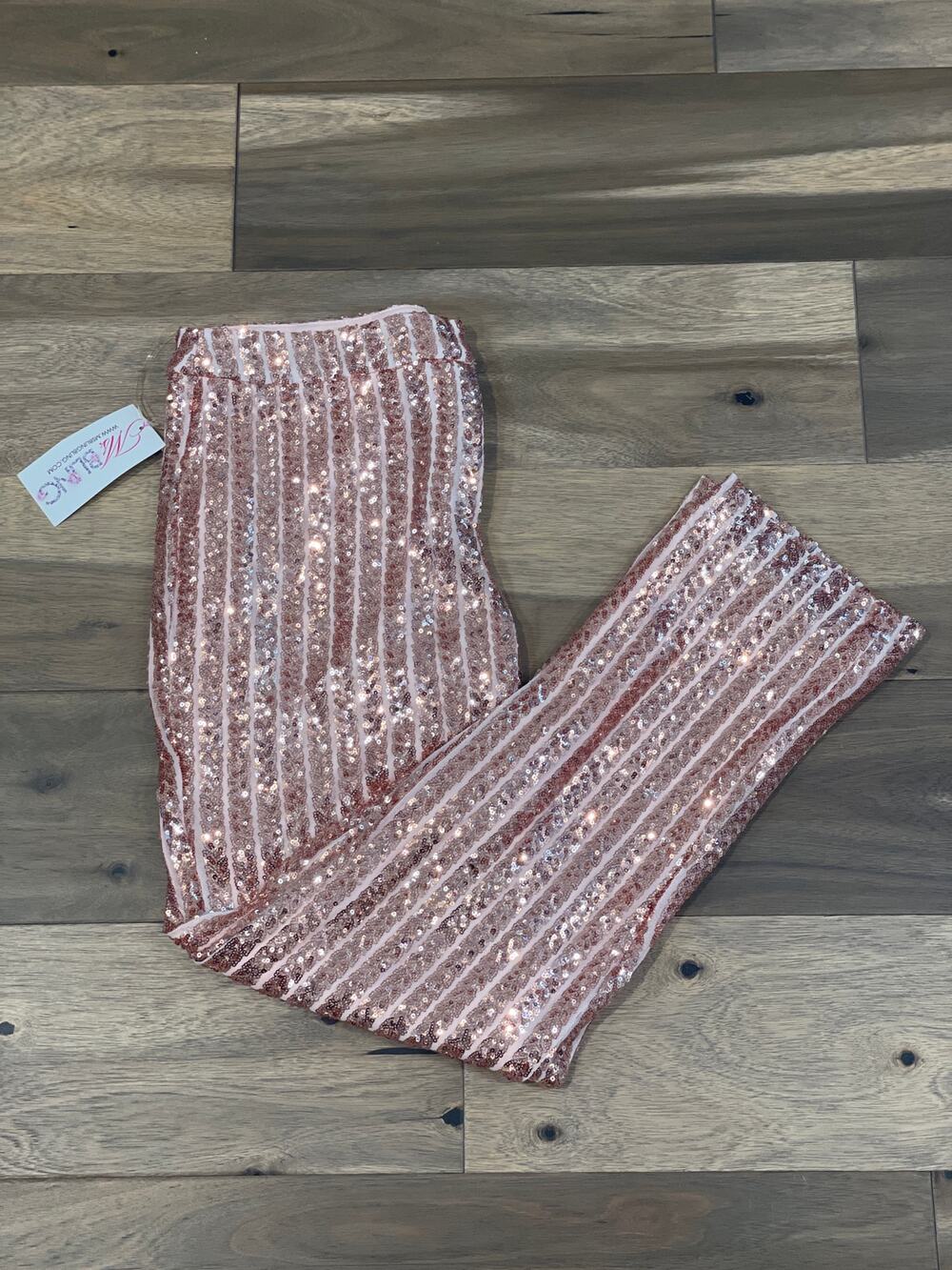 Ms. Bling Rose Gold Sequin Pants – Size L (NWT)
